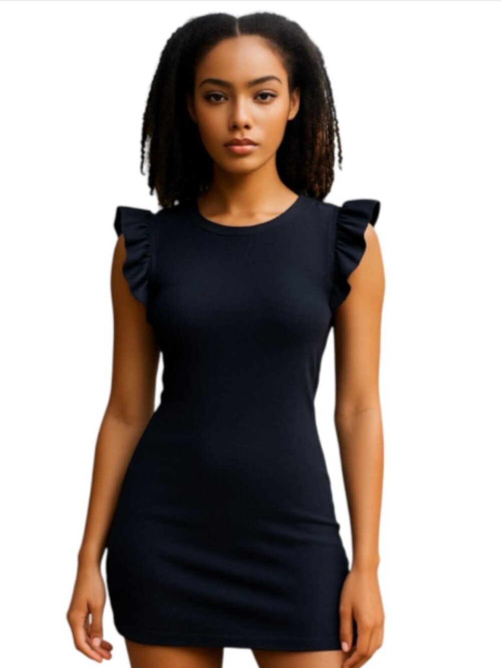 NEW Zara Mini Dress Flutter Cotton Cap Sleeve Stretch Cocktail Black Size Small